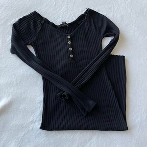 Forever 21 Black Long Sleeve Ribbed Bodycon Dress